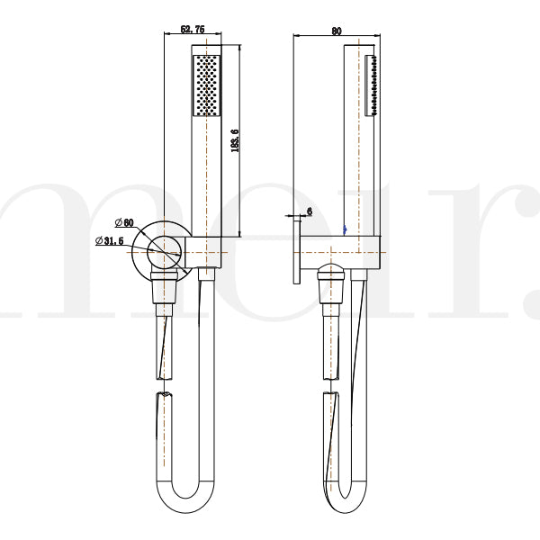 Technical Drawing - Meir Round Hand Shower on Bracket