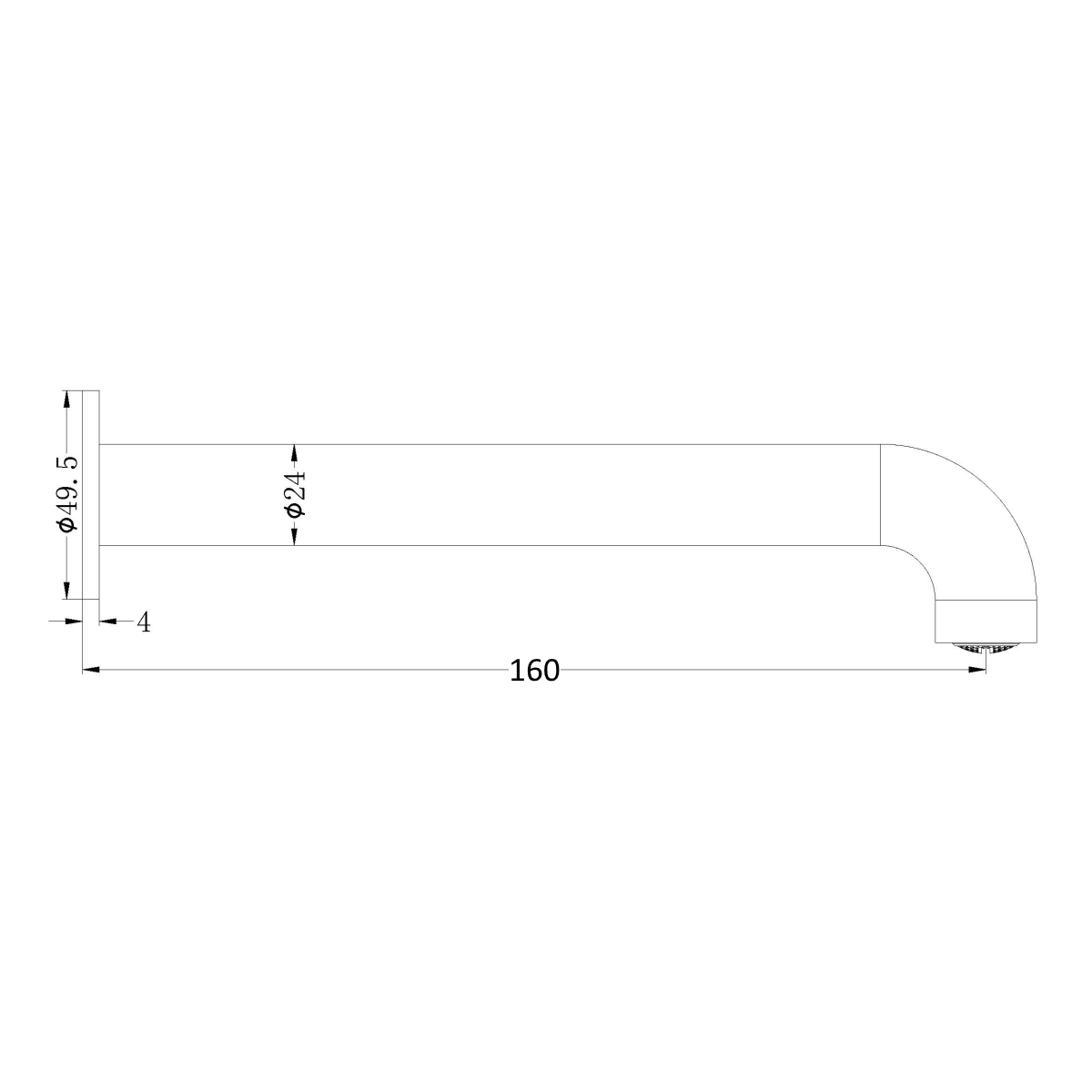 Technical Drawing: Nero Mecca Basin/Bath Spout Only 160mm Brushed Gold