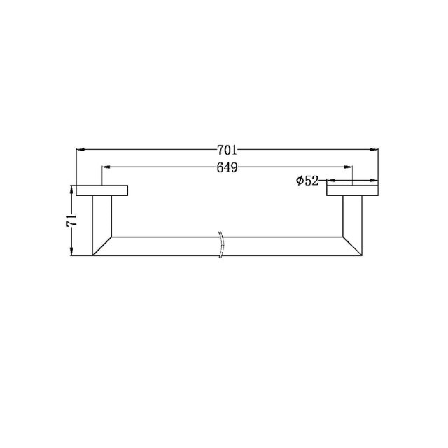 Technical Drawing Nero Dolce Single Towel Rail 700mm - Matte Black NR3630MB | The Blue Space