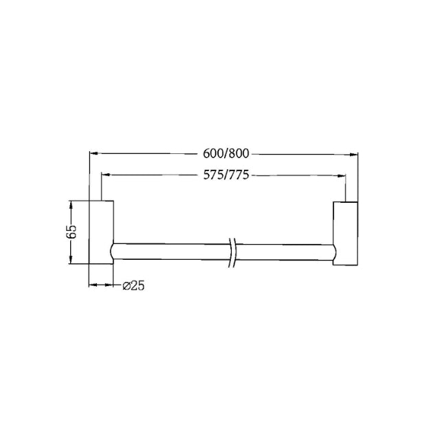 Technical Drawing Nero New Mecca Single Towel Rail 800mm Chrome NR2330CH | The Blue Space
