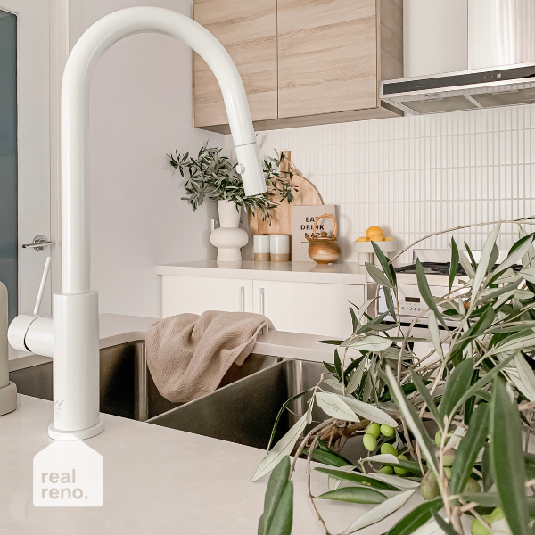 Nero Mecca Pull Out Sink Mixer With Vegie Spray Matte White The Blue Space Real Reno