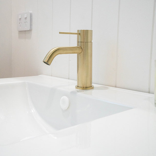 Lifestyle Caroma Liano II Basin Mixer Brushed Brass - The Blue Space