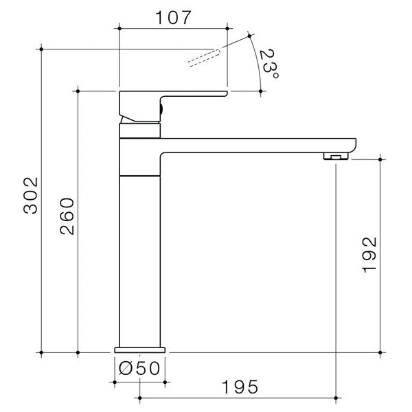 Technical Drawing - Caroma Luna Sink Mixer - The Blue Space