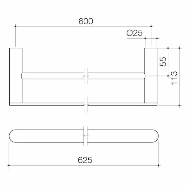 Technical Drawing Caroma Urbane II 625mm Double Towel Rail Chrome 99626C - The Blue Space