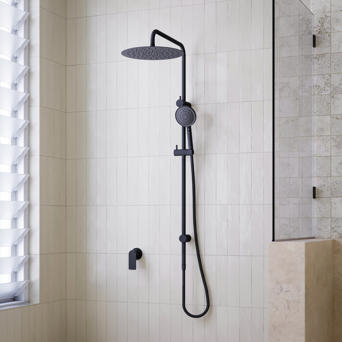Caroma Urbane II Rail Shower 300mm Overhead Matte Black | The Blue Space