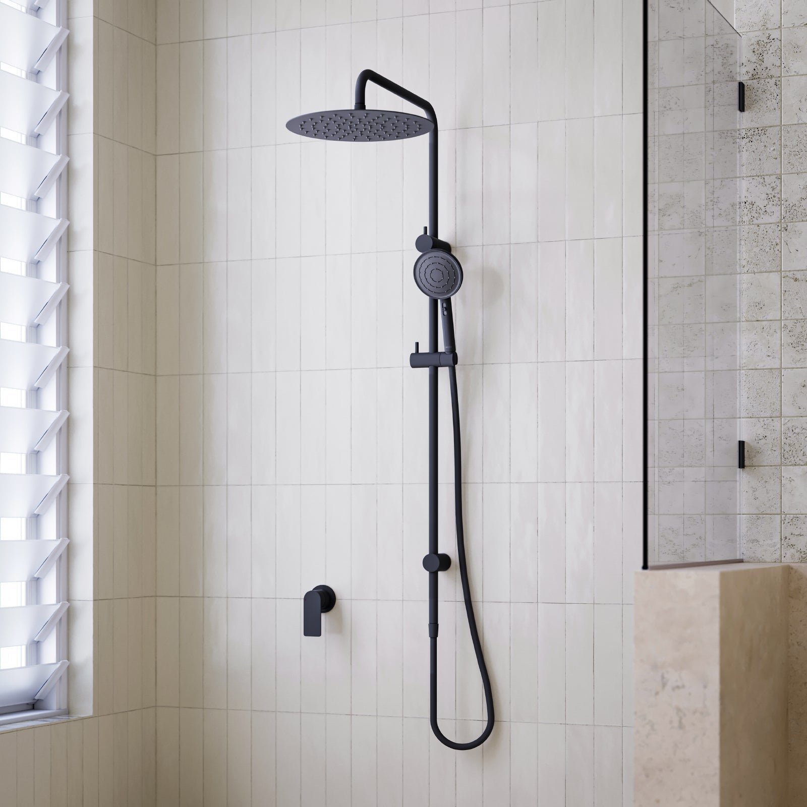 Caroma Urbane II Rail Shower 300mm Overhead Matte Black | The Blue Space