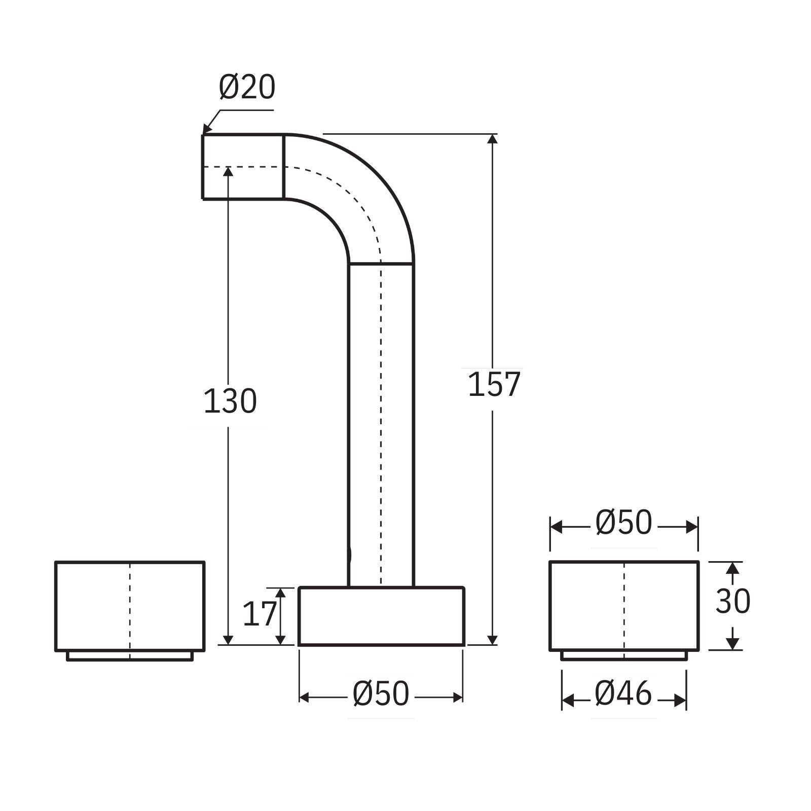 Technical Drawing Fienza Kaya Round Taps Wall Basin/Bath 130mm Outlet Set Matte White 338102MW-130-LF - The Blue Space