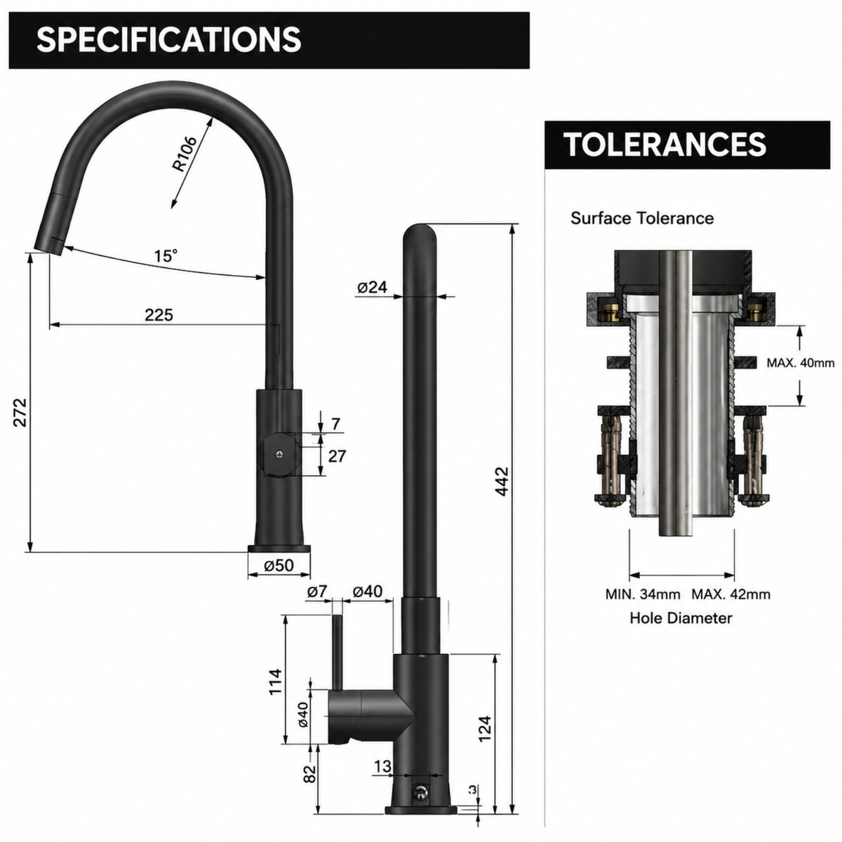 Line Drawing Meir Round Piccola Pull Out Kitchen Sink Mixer Tap - Brushed Nickel MK17-PVDBN - The Blue Space