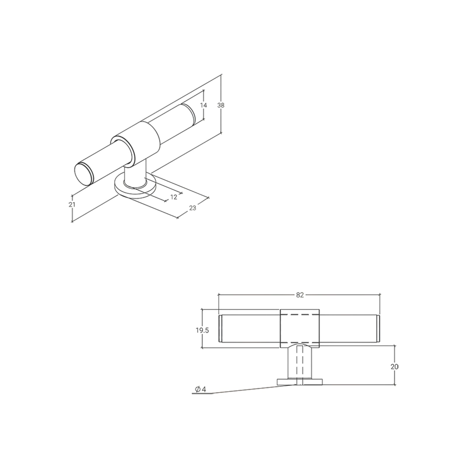 Line Drawing Momo Handles Belgravia 82mm Knurled T Knob Dark Bronze BLG082.DKB - The Blue Space