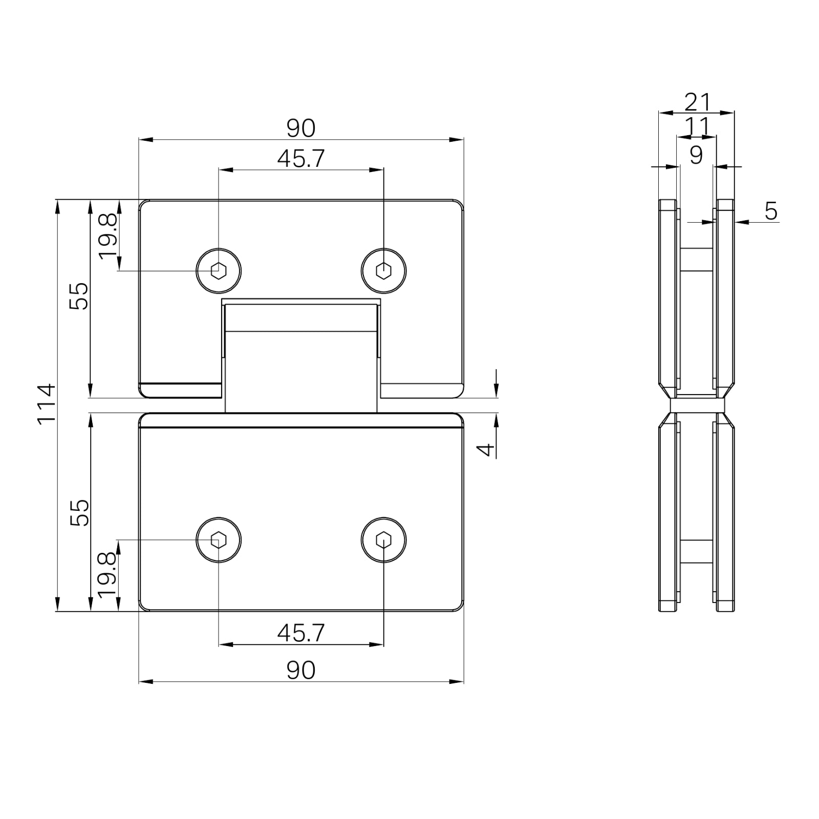 Line Drawing Nero 180 Degree Glass to Glass Shower Hinge Brushed Bronze NRSH102ABZ - The Blue Space