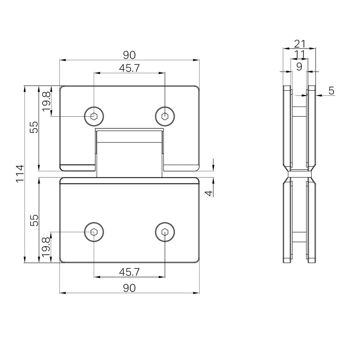 Line Drawing Nero 180 Degree Glass to Glass Shower Hinge Brushed Bronze NRSH102ABZ - The Blue Space