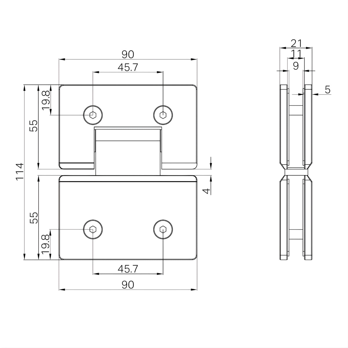 Line Drawing Nero 180 Degree Glass to Glass Shower Hinge Brushed Gold NRSH102ABG - The Blue Space