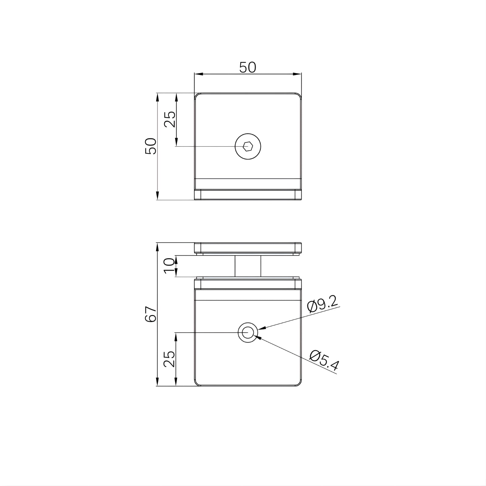 Technical Drawing Nero 90 Degree Glass to Wall Bracket Brushed Bronze NRSH204ABZ - The Blue Space
