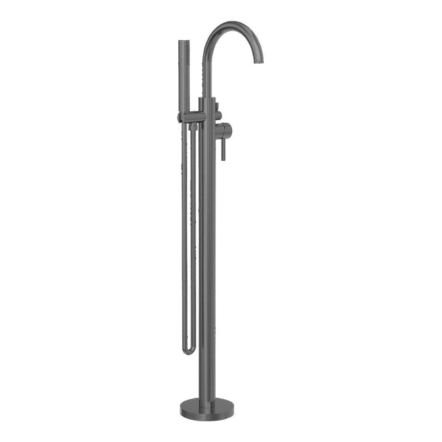 nero mecca round freestanding mixer with hand shower gun metal | The Blue Space