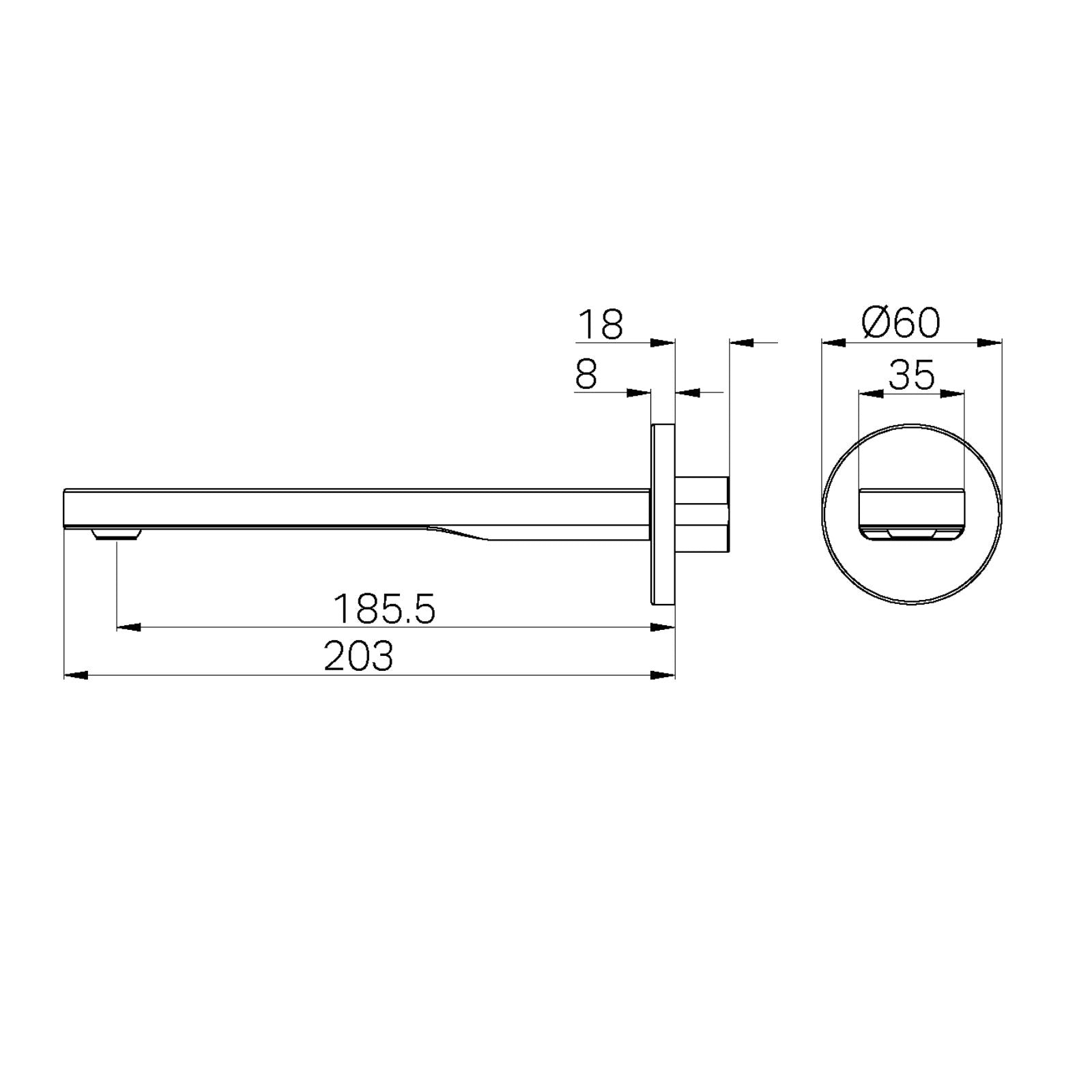 Technical Drawing Nero Pure SS316L Round Bath Spout Only Brushed Gold NR172203BG - The Blue Space