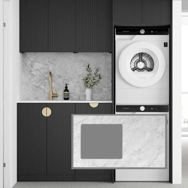Otti Marlo 1715mm Fluted Laundry Set C - Black with Natural Carrara Marble Stone Top LA-1715C-MA-NCA-KIT | The Blue Space