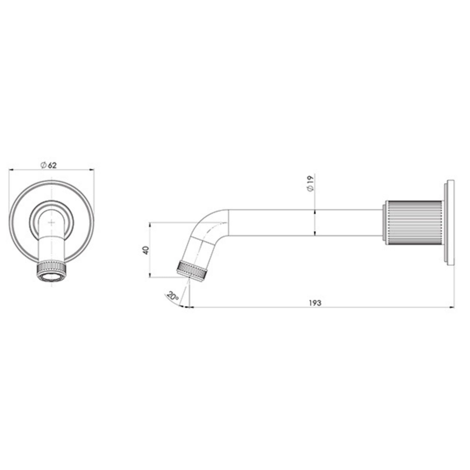 Technical Drawing Phoenix Wiltern Wall Basin / Bath Outlet 190mm - Chrome 144-7610-00-1 - The Blue Space