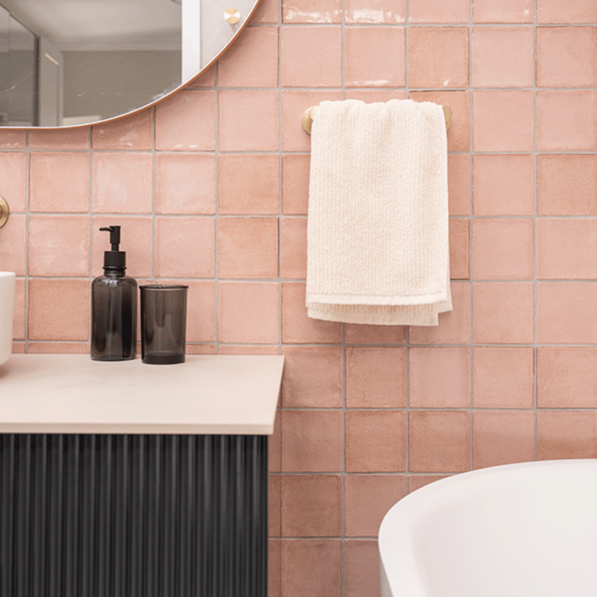 Pink Dianna Zellige Tile 100 x 100 x 9mm Spanish Ceramic - The Blue Space