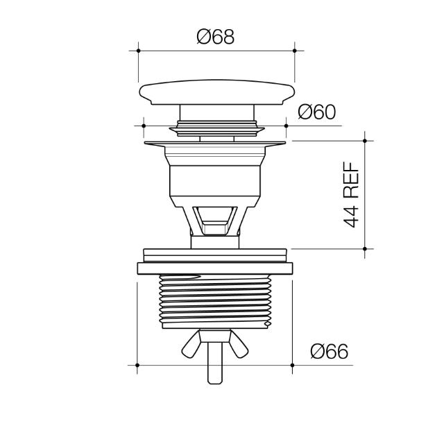 Technical Drawing Caroma Basin Dome Pop Up Plug and Waste - Brushed Bronze 687330BBZ - The Blue Space