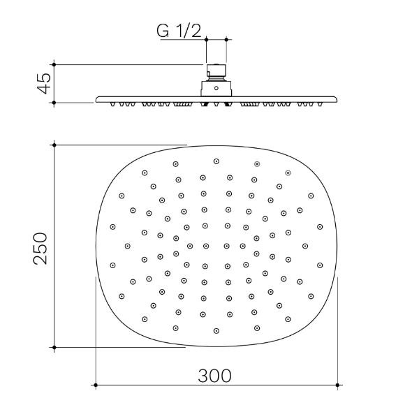 Technical Drawing Caroma Contura II 300mm Rain Shower - Brushed Brass 849083BB4A