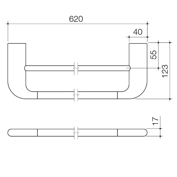 Technical Drawing Caroma Contura II 620mm Double Towel Rail - Chrome 849035C | The Blue Space