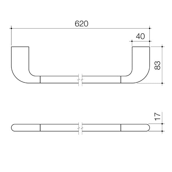 Technical Drawing Caroma Contura II 620mm Single Towel Rail - Matte Black 849033B | The Blue Space