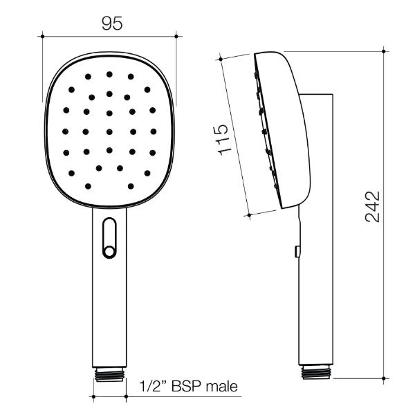 Technical Drawing Caroma Contura II Handset - Brushed Brass 849085BB4A