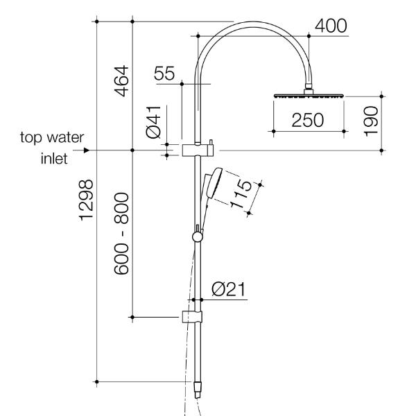 Technical Drawing Caroma Contura II Rail Shower with Overhead - Black 849080B4A