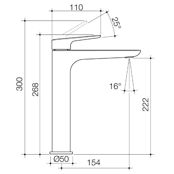 Technical Drawing Caroma Contura II Tower Basin Mixer - Brushed Bronze 849063BBZ6AF