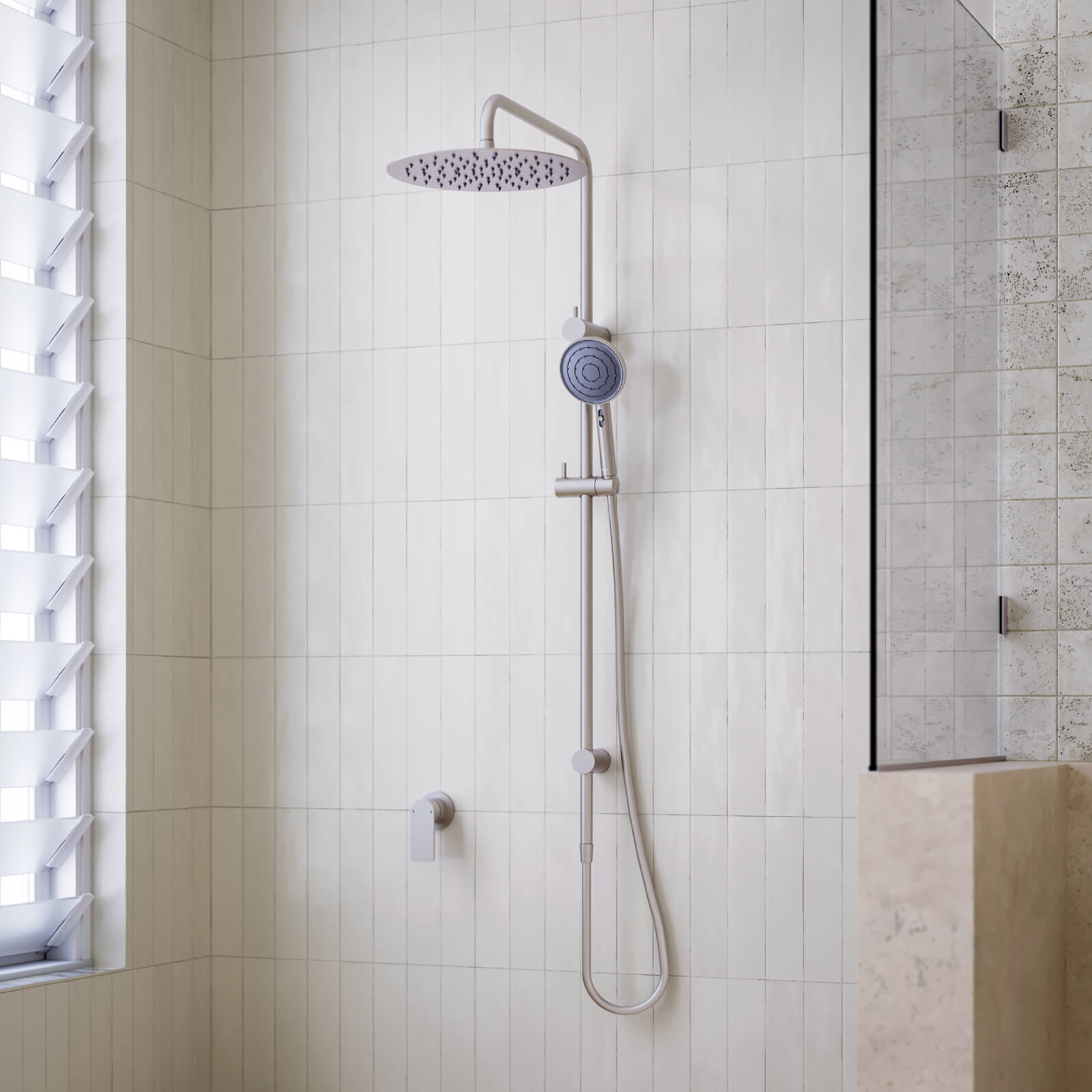 Caroma Urbane II Rail Shower 300mm Overhead Brushed Nickel - The Blue Space