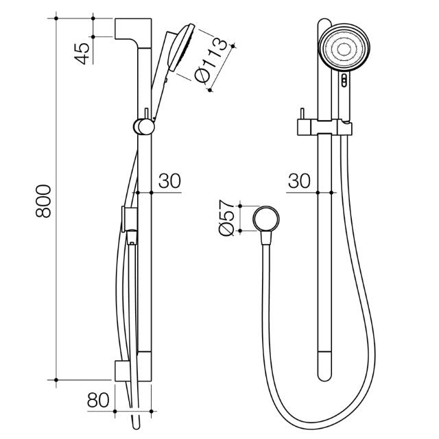 Technical Drawing Caroma Urbane II Universal Rail Straight 400mm - Black 96331B4E - The Blue Space