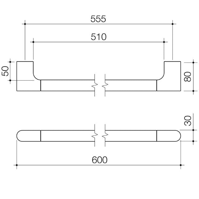 Technical Drawing Caroma Urbane II Universal Rail Straight 600mm - Gun Metal 96325GM - The Blue Space