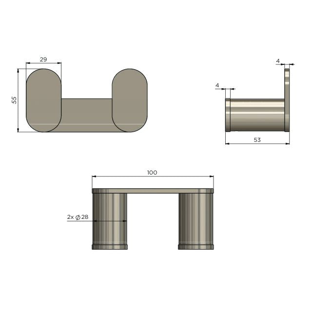 Meir Curvaé Double Robe Hook Brushed Nickel