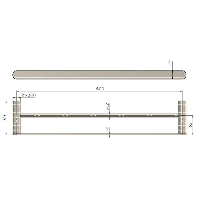 Technical Drawing Meir Curvaé Double Towel Rail 600mm Champagne MRTR-3D60N-CH - The Blue Space