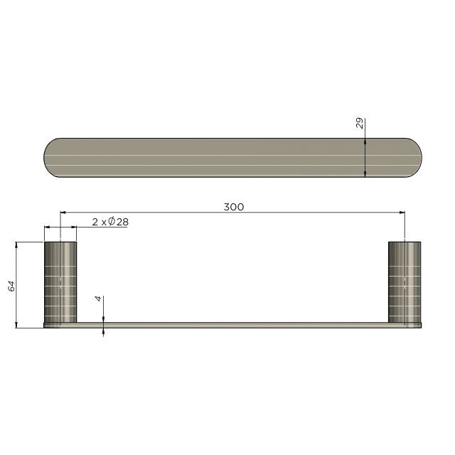 Technical Drawing Meir Curvaé Guest Towel Rail 300mm Chrome MRTR-3S30N-C - The Blue Space