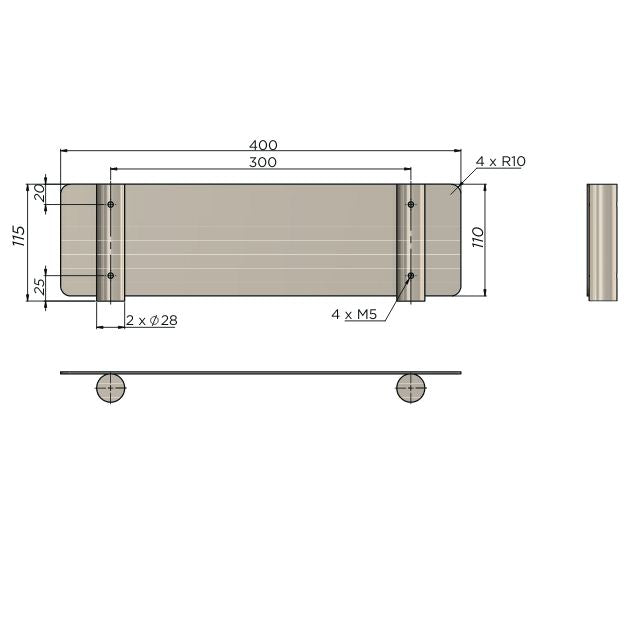Technical Drawing Meir Curvaé Shower Shelf Chrome MRSS-2040N-C - The Blue Space
