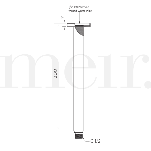 Meir Round Ceiling Shower Arm 300mm Technical Drawing - The Blue Space