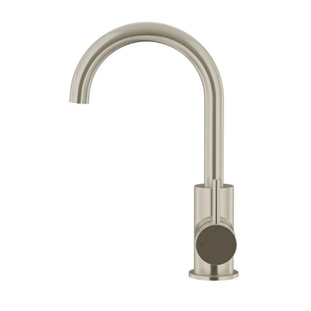 Side Meir Round Gooseneck Basin Mixer with Cold Start Brushed Nickel MB17-PVDBN - The Blue Space
