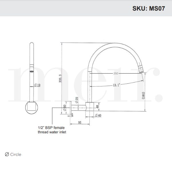 Meir Round High Rise Swivel Wall Spout Technical Drawing - The Blue Space