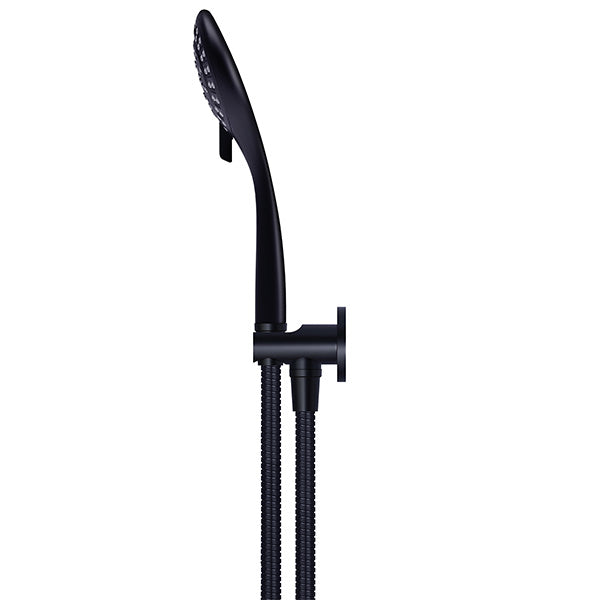 Meir Round 3 Function Hand Shower on Fixed Bracket Matte Black, side view - The Blue Space