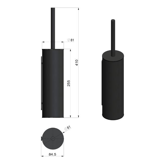 Technical Drawing Meir Round Toilet Brush and Holder Chrome MTO02N-R-C - The Blue Space