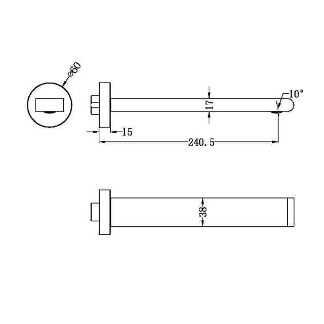 Technical Drawing Nero Bianca Fixed Basin/Bath Spout Only 240mm Gun Metal NR321503bGM - The Blue Space