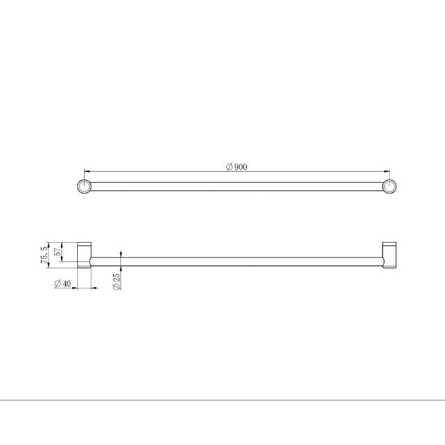 Technical Drawing Nero Mecca Care 25mm Grab Rail 900mm Brushed Bronze NRCR2530BZ - The Blue Space