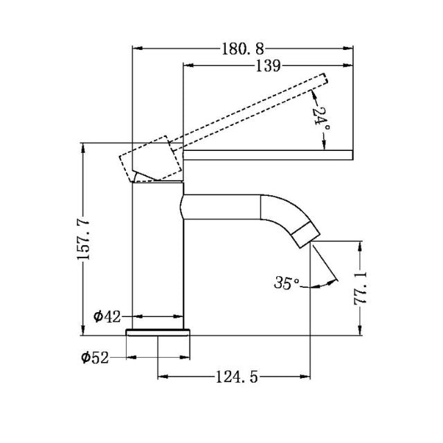 Technical Drawing Nero Mecca Care Basin Mixer Matte White NR221901dMW - The Blue Space