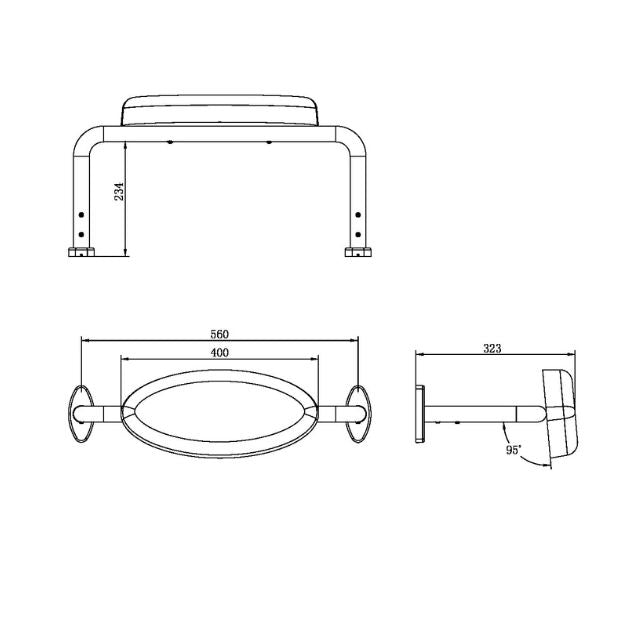 Technical Drawing Nero Mecca Care DDA Toilet Backrest Brushed Gold NRCR0001BG - The Blue Space