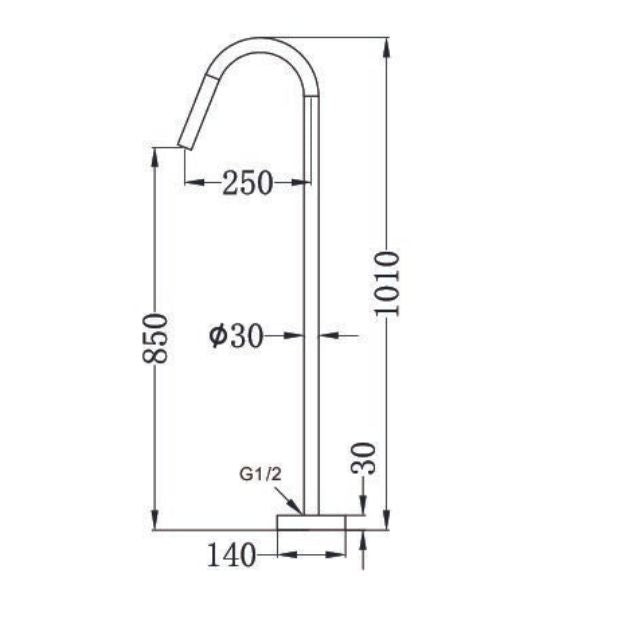 Technical Drawing Nero Mecca Freestanding Bath Spout Only Brushed Bronze NR221903aBZ - The Blue Space