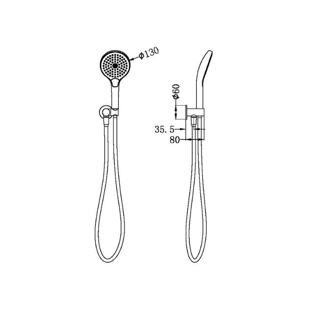 Technical Drawing Nero Mecca Shower On Bracket With Air Shower II Matte Black NR221905FMB - The Blue Space