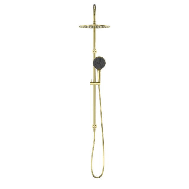 Front View Nero Mecca Twin Shower With Air Shower II Brushed Gold - NR221905HBG - The Blue Space