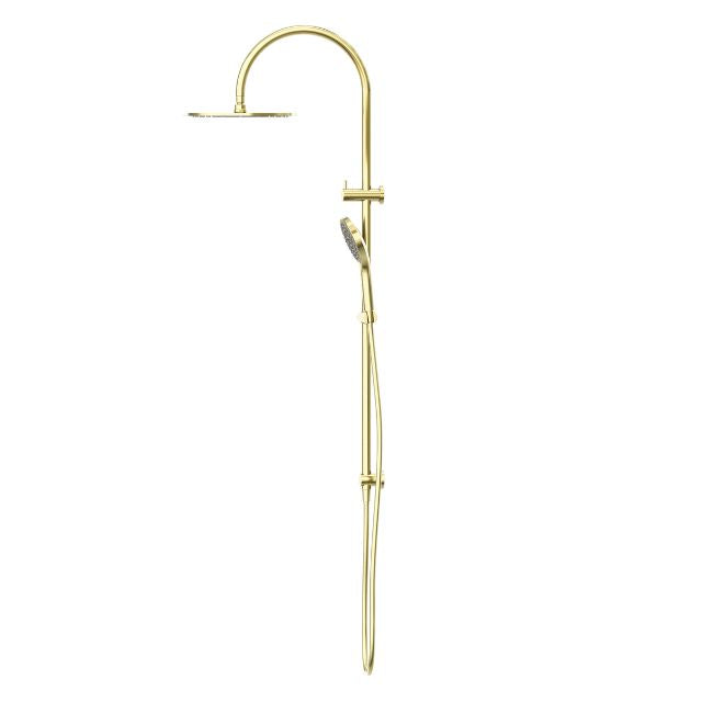 Side View Nero Mecca Twin Shower With Air Shower II Brushed Gold - NR221905HBG - The Blue Space
