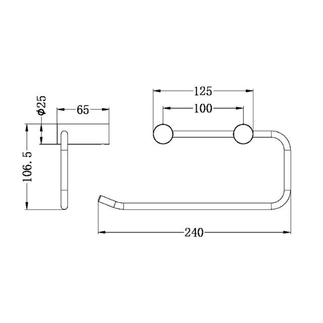 Technical Drawing Nero New Mecca Hand Towel Rail Chrome NR2380CH - The Blue Space